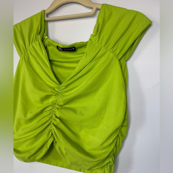 Zara Lime Ruched Crop Top – Size L - Picture 6 of 13